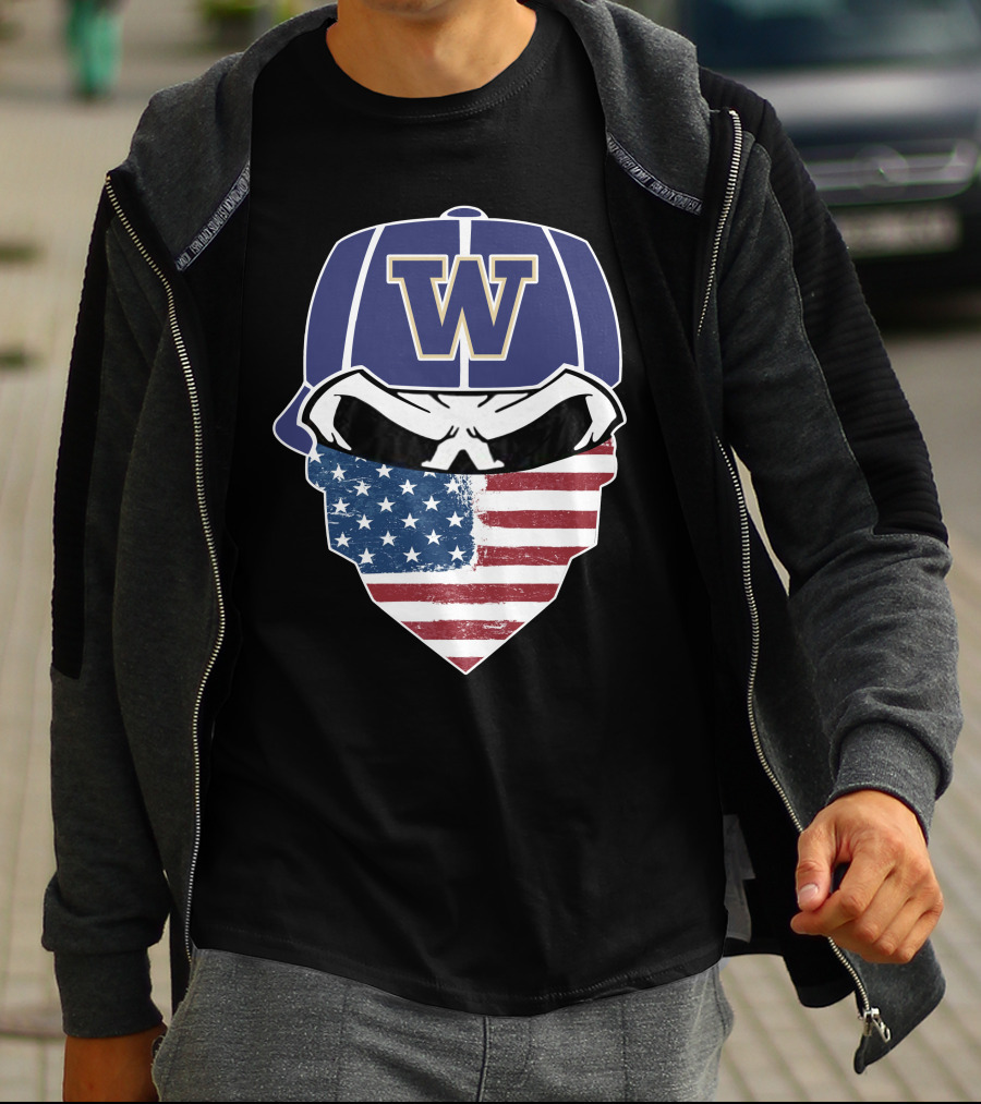 Washington Huskies W Skuls American Flag Face Bandana T-Shirt