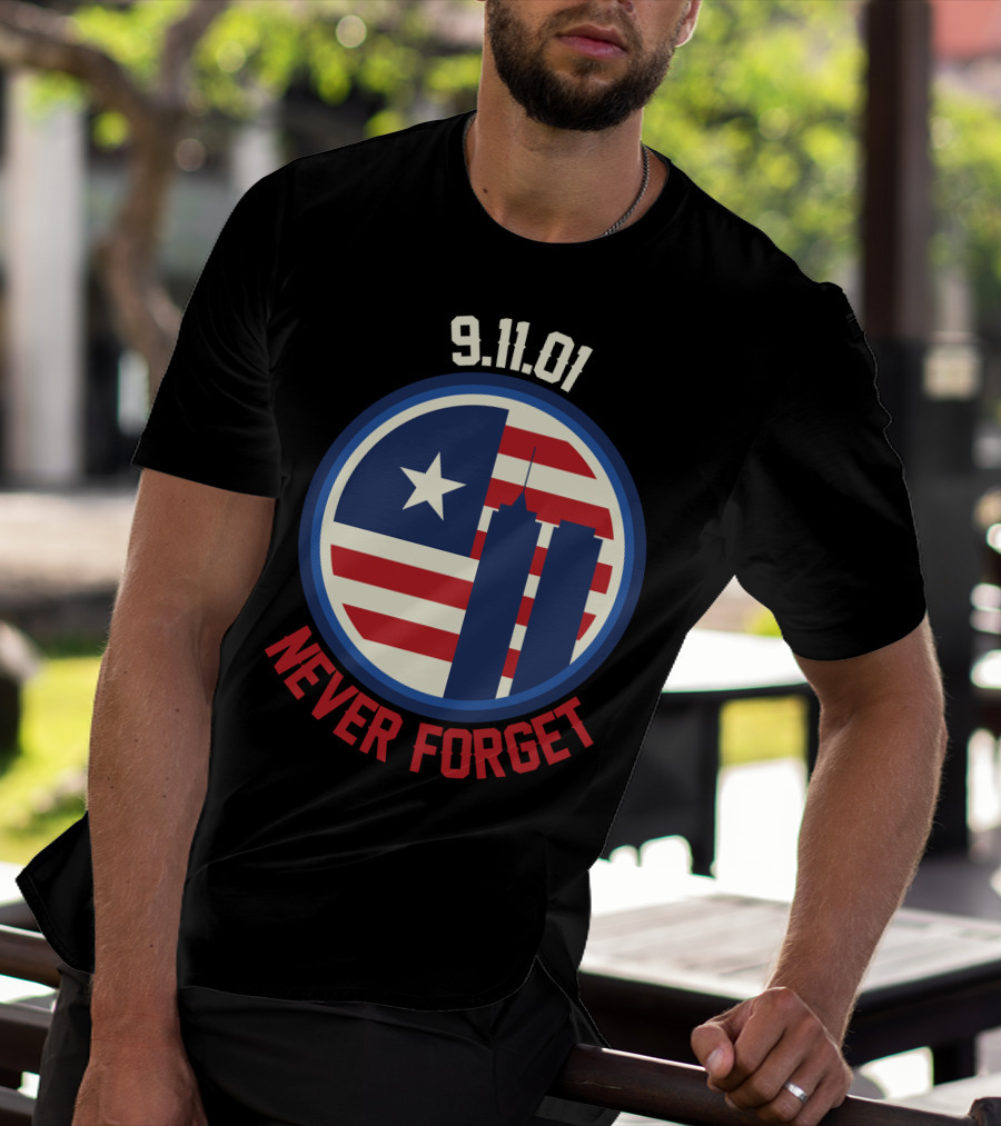 9.11.01 Never Forget Twin Towers American Flag Star T-Shirt