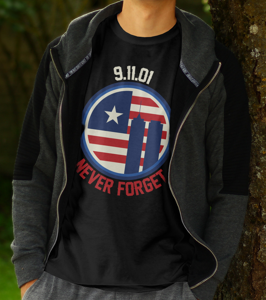 9.11.01 Never Forget Twin Towers American Flag Star T-Shirt