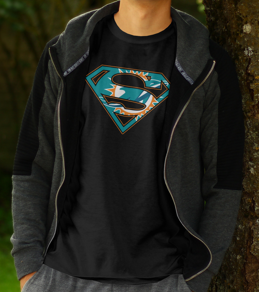 Super Man Miami Dolphins Logo Symbol Combination T-Shirt