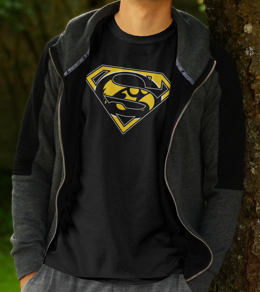 Super Man Iowa Hawkeyes Iconic Emblem Fusion T-Shirt