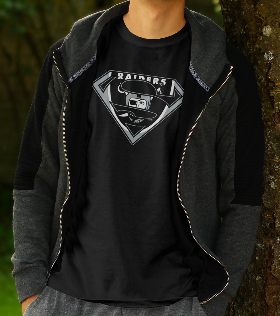 Super Man Raiders Shield Emblem With Silver And Black T-Shirt