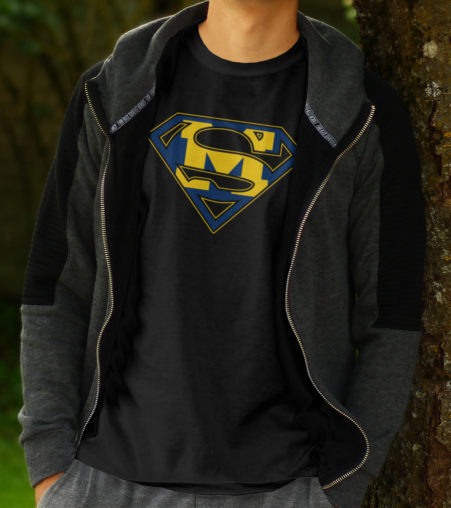 Super Man Wolverines Diamond Emblem In Yellow And Blue T-Shirt