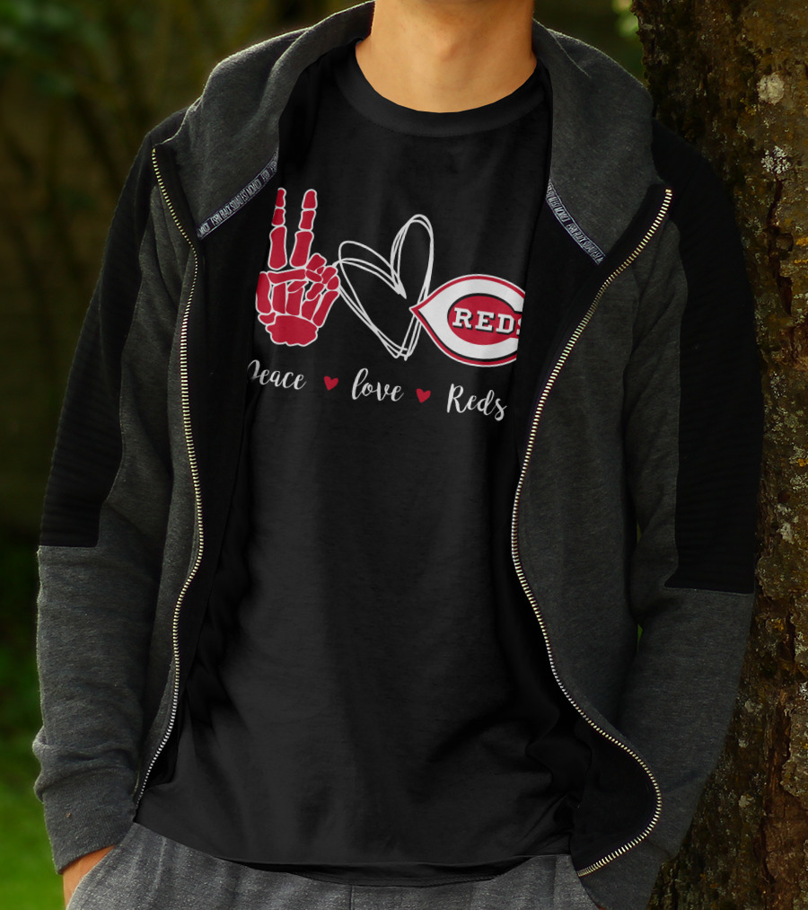 Peace Love Reds Cincinnati Baseball T-Shirt