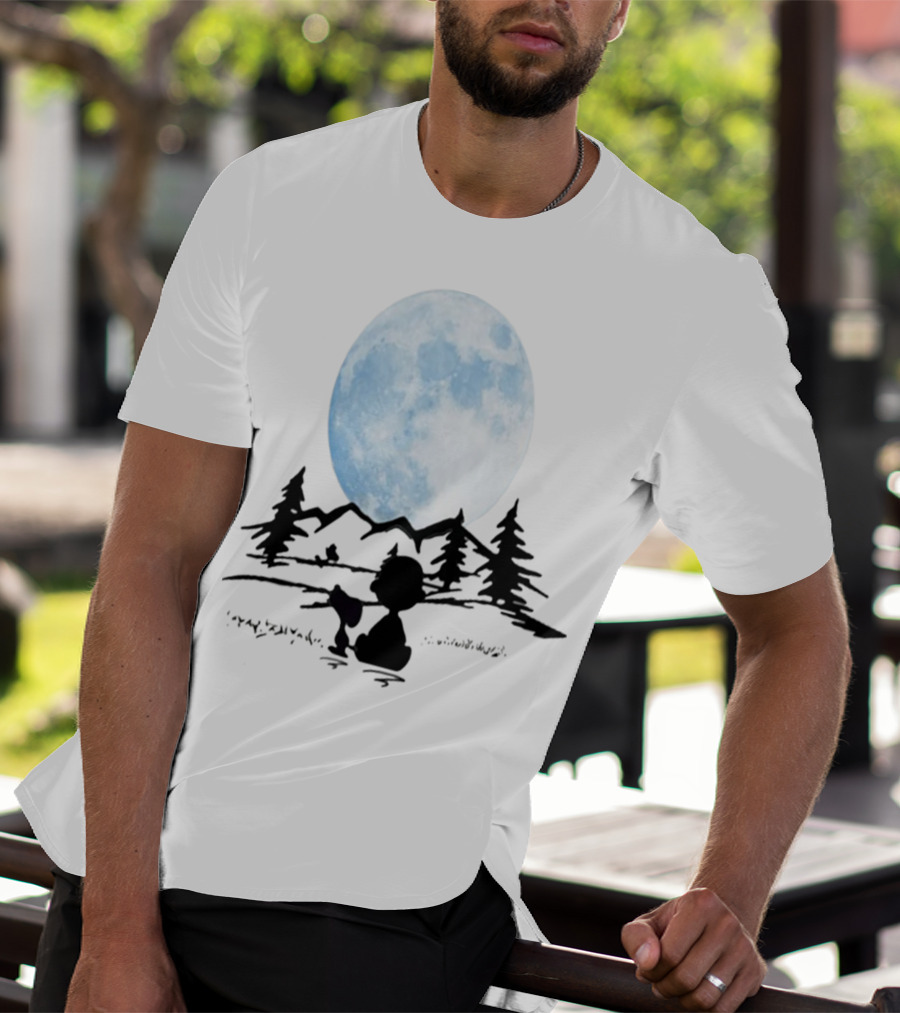 Snoopy And Charlie Brown Camping Under Full Moon T-Shirt