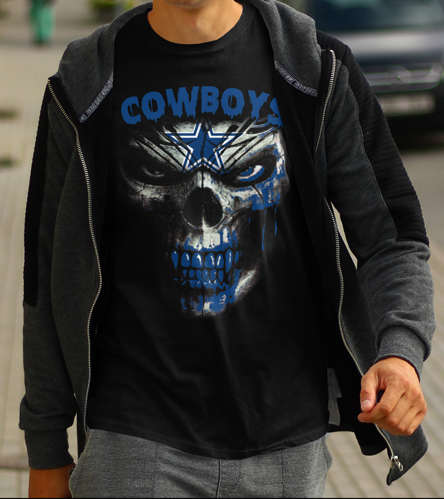 Cowboys Skull With Blue Star Dripping Face T-Shirt
