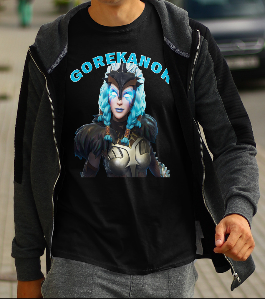 Gorekanor Viking Warrior Ice Queen With Braided Blue Hair And Mask T-Shirt
