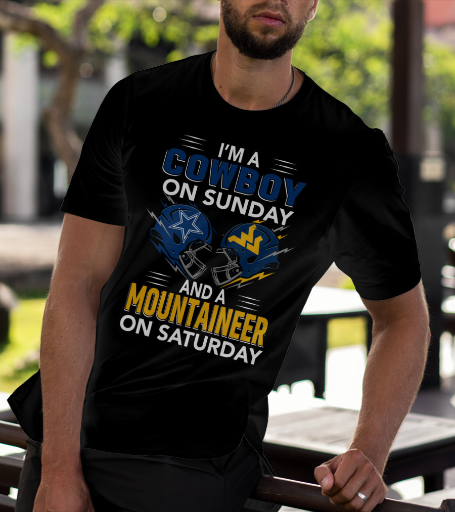 I'm A Cowboy On Sunday And A Mountaineer On Saturday Football Helmets T-Shirt