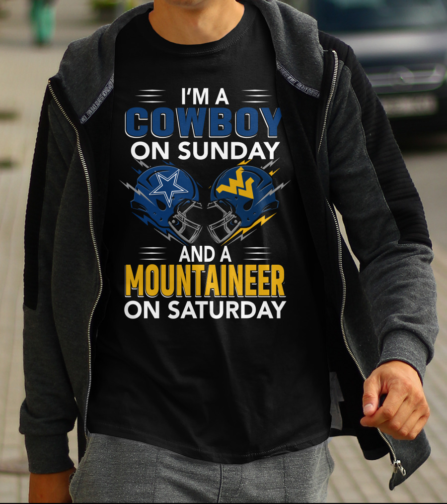 I'm A Cowboy On Sunday And A Mountaineer On Saturday Football Helmets T-Shirt