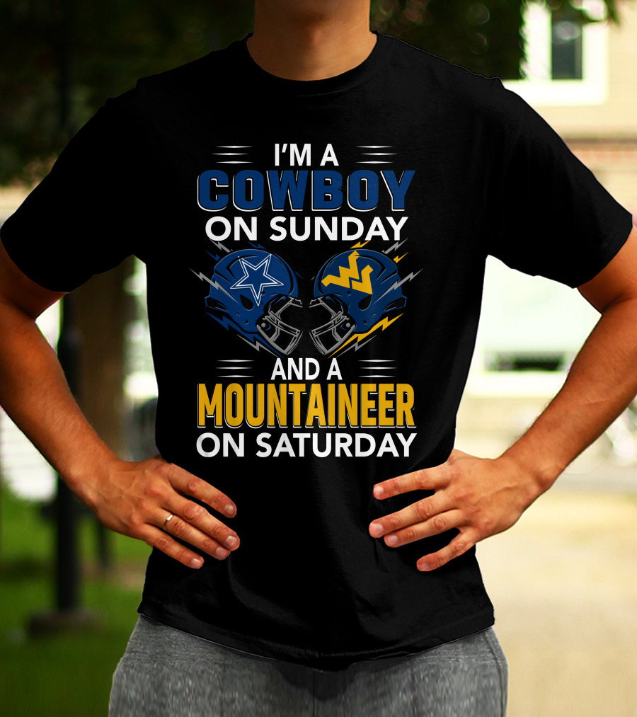 I'm A Cowboy On Sunday And A Mountaineer On Saturday Football Helmets T-Shirt