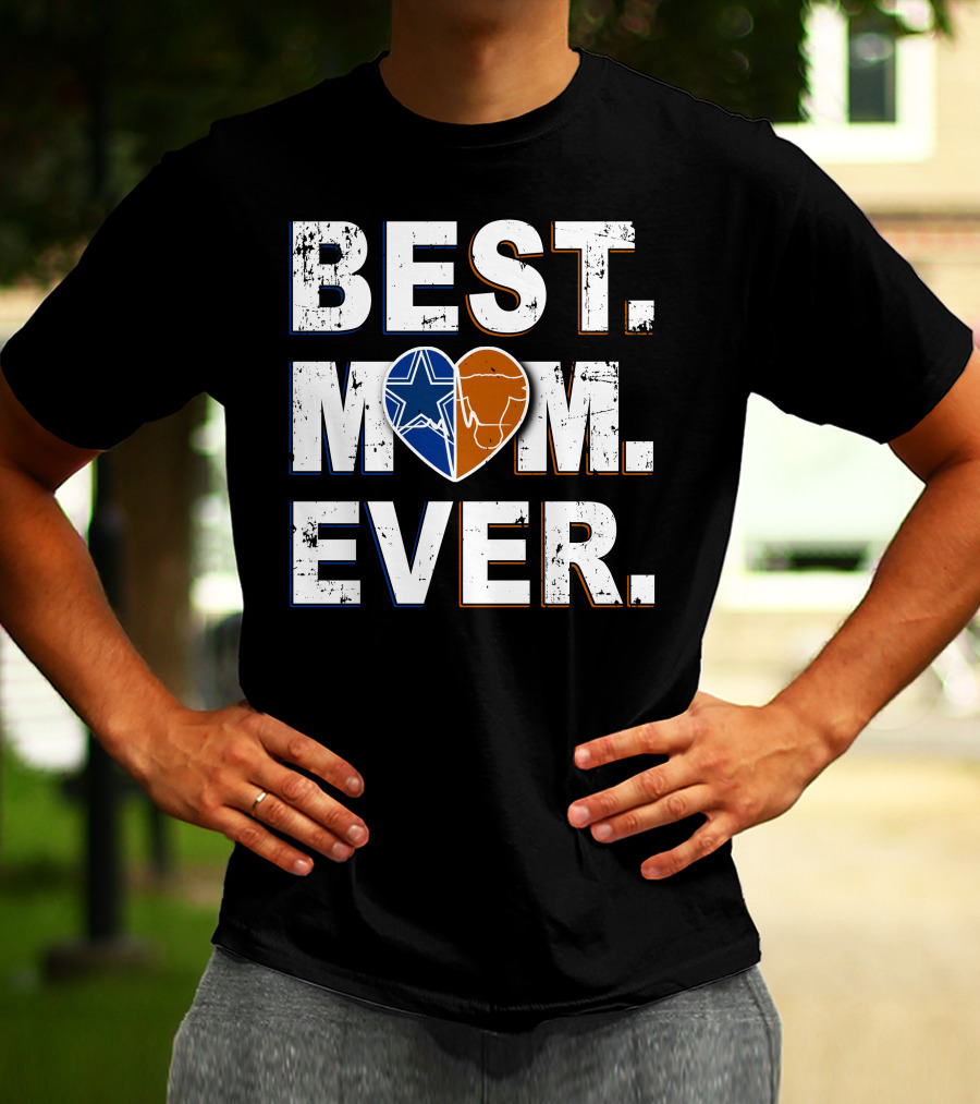Best Mom Ever Cowboys Star And Longhorn Heart T-Shirt