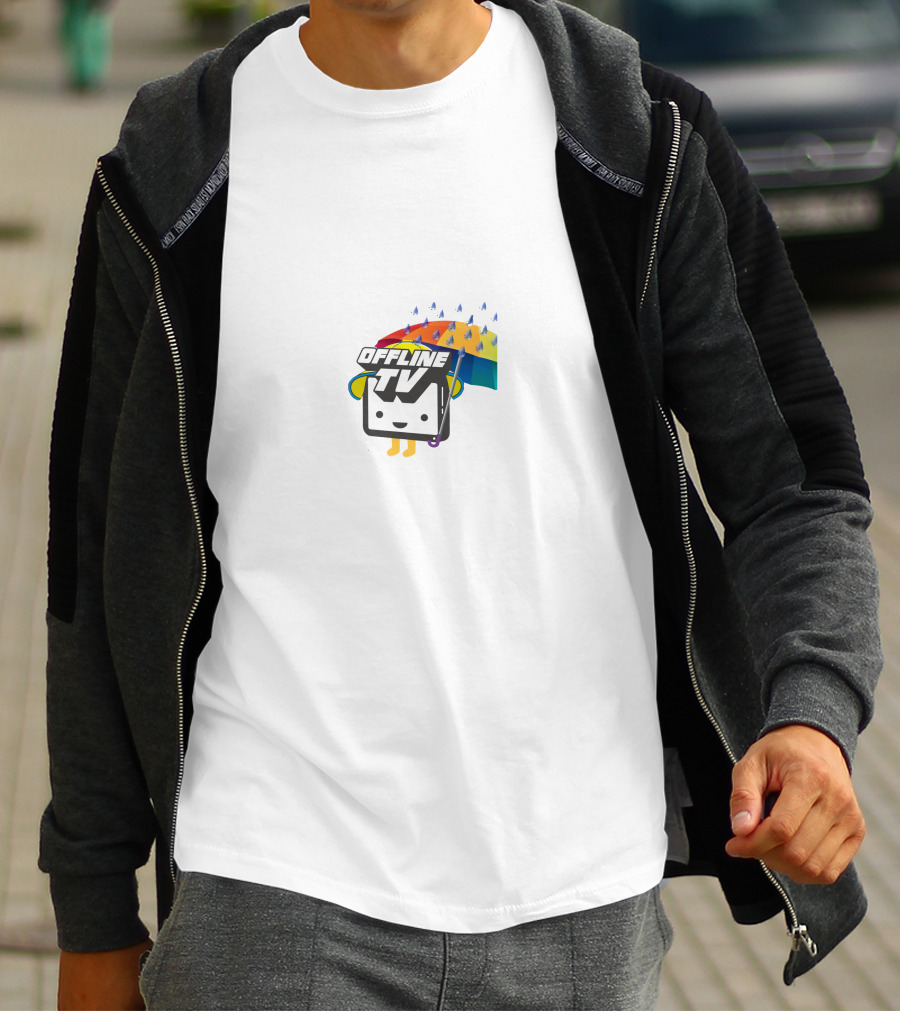 Offline TV Cartoon Character With Rainbow Umbrella T-Shirt