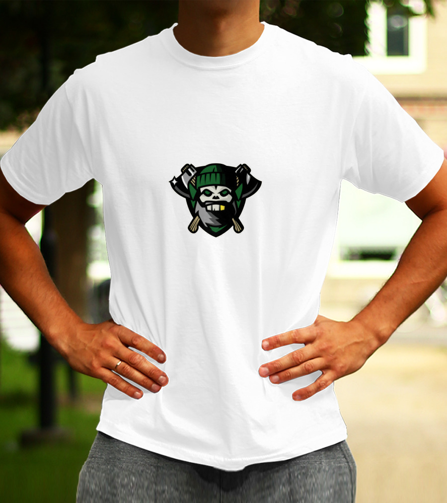 Chicago Huntsmen Skull With Crossed Axes And Green Beanie T-Shirt