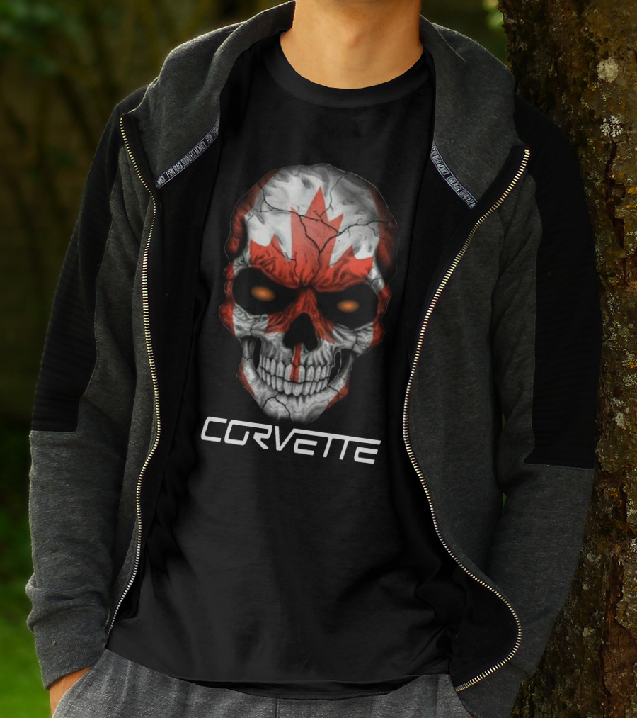 CORVETTE Canada Skull With Red Maple Leaf T-Shirt