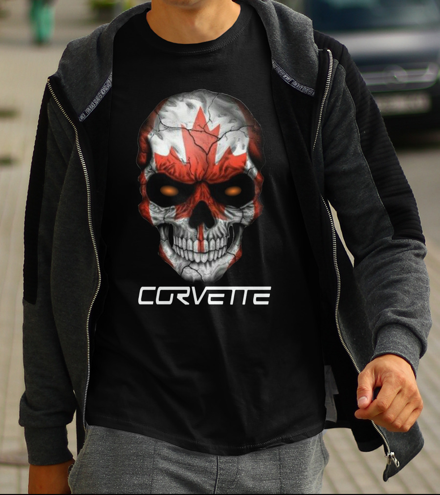 CORVETTE Canada Skull With Red Maple Leaf T-Shirt