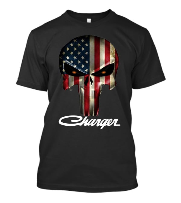 American Flag Punisher Skull Charger T-Shirt
