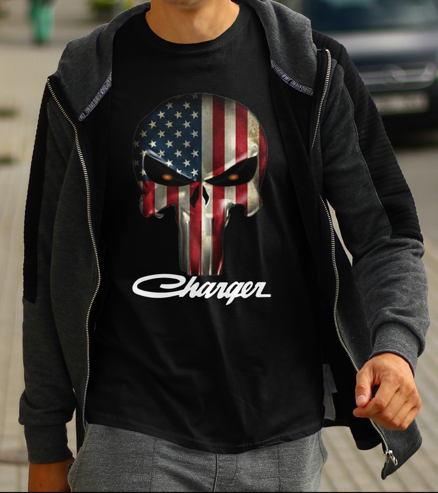 American Flag Punisher Skull Charger T-Shirt
