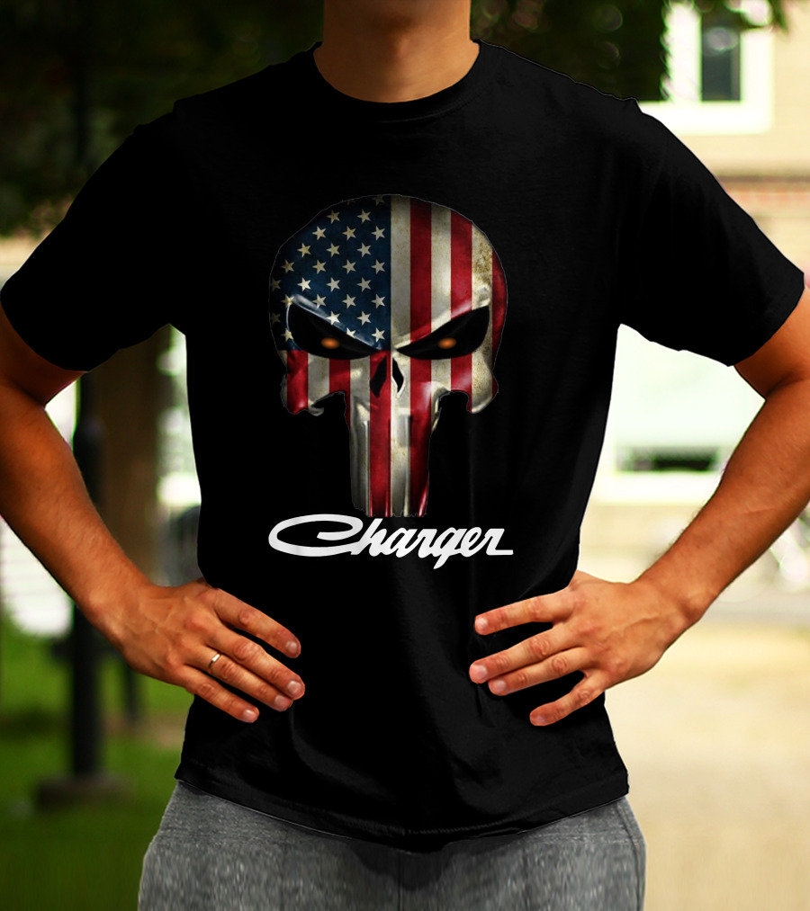American Flag Punisher Skull Charger T-Shirt