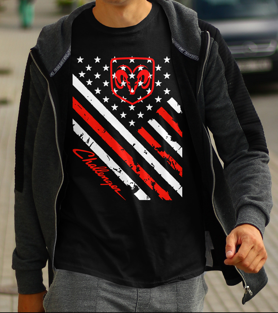 Dodge Challenger Ram American Flag Stripes Stars T-Shirt