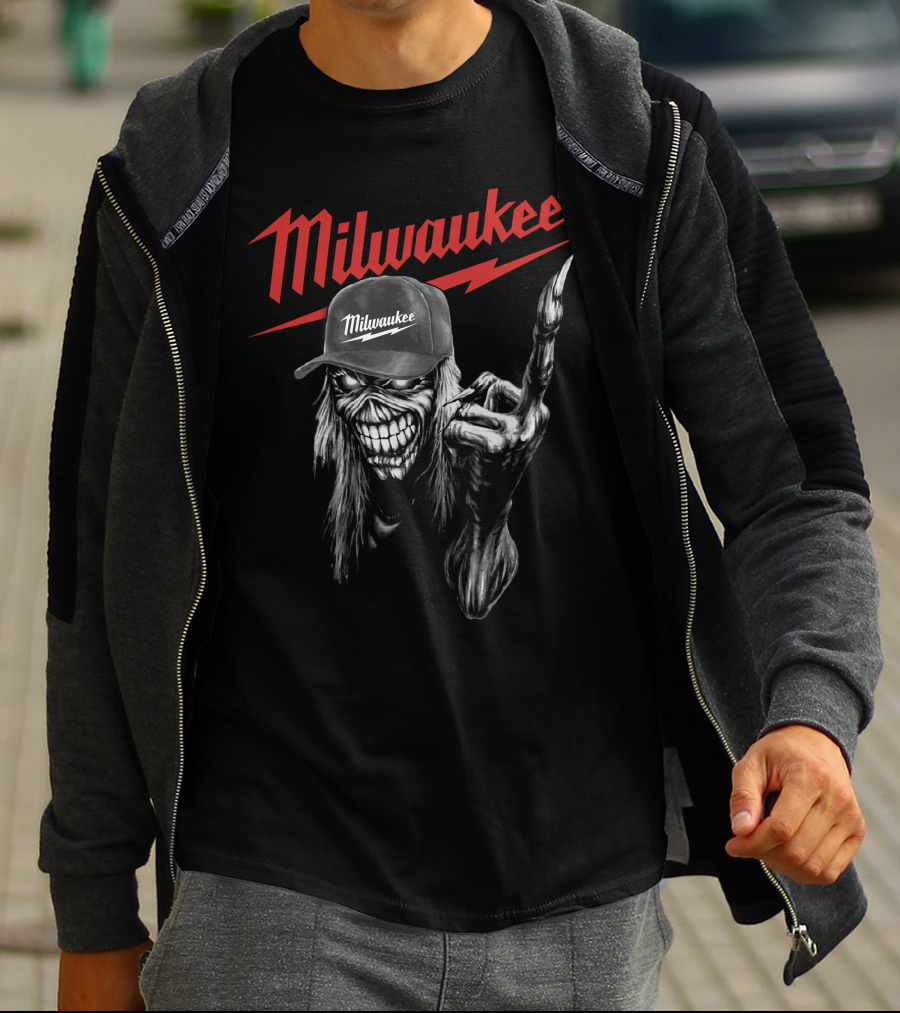Milwaukee Skeleton With Cap And Lightning Bolt T-Shirt