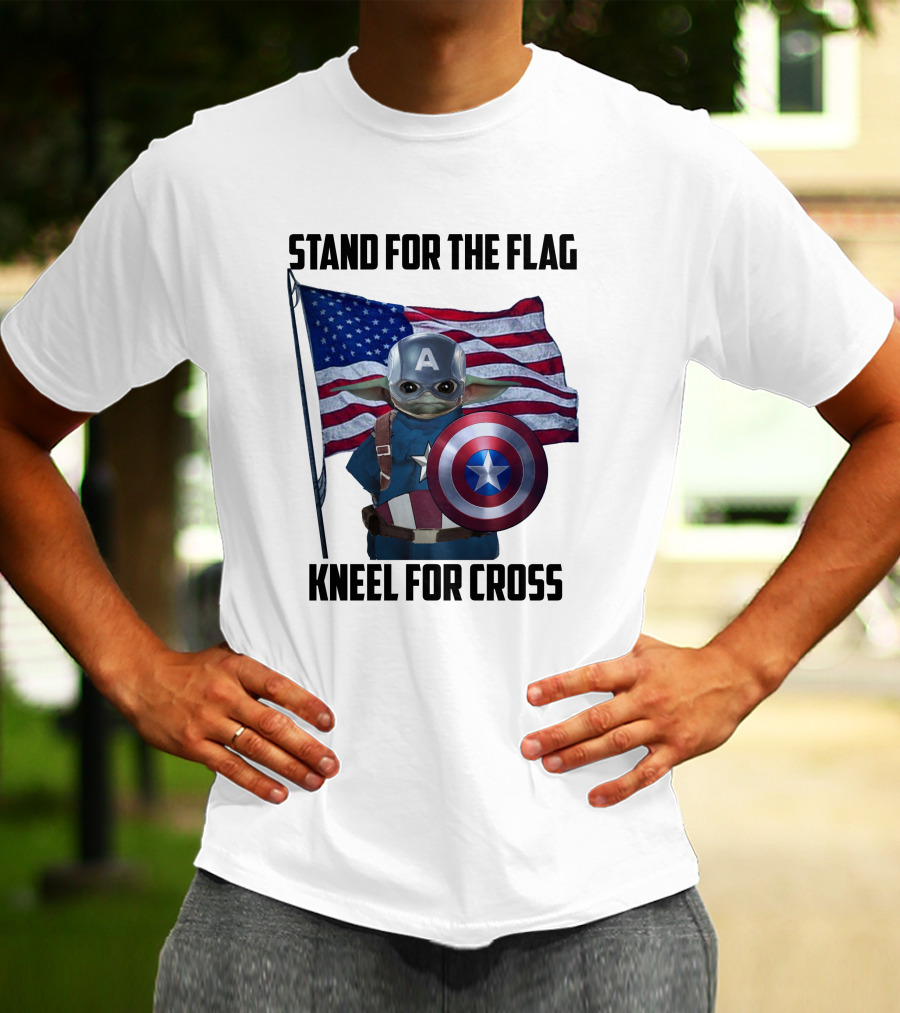 Stand For The Flag Kneel For Cross Grogu Captain America Shield American Flag T-Shirt