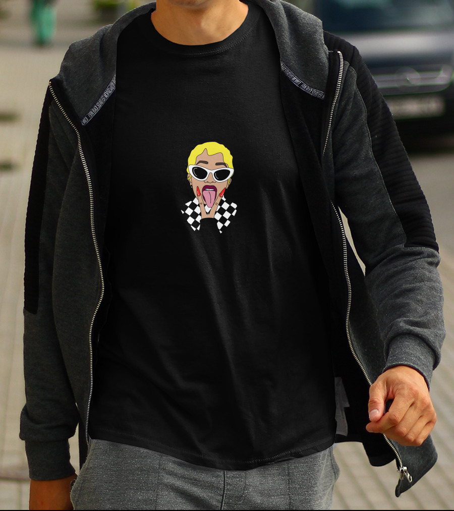 Cardi Yellow Hair Black White Checkered Outfit Sunglasses Tongue Out T-Shirt