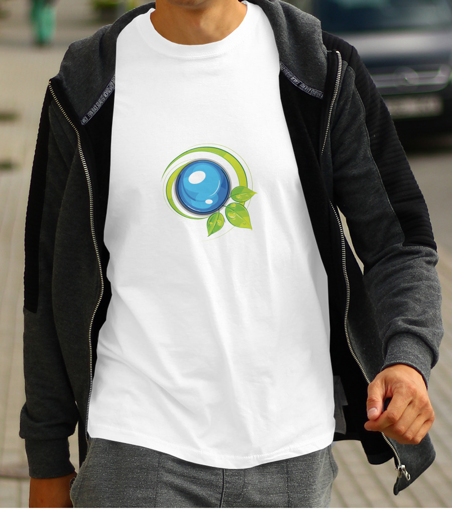 Leafy Blue Orb With Green Leaves T-Shirt