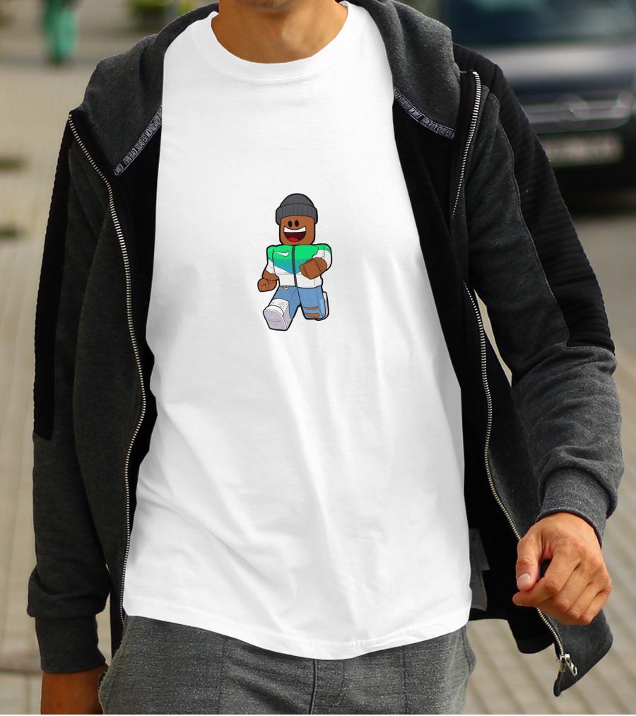 Gaming With Kev Roblox Character Green Jacket Beanie T-Shirt