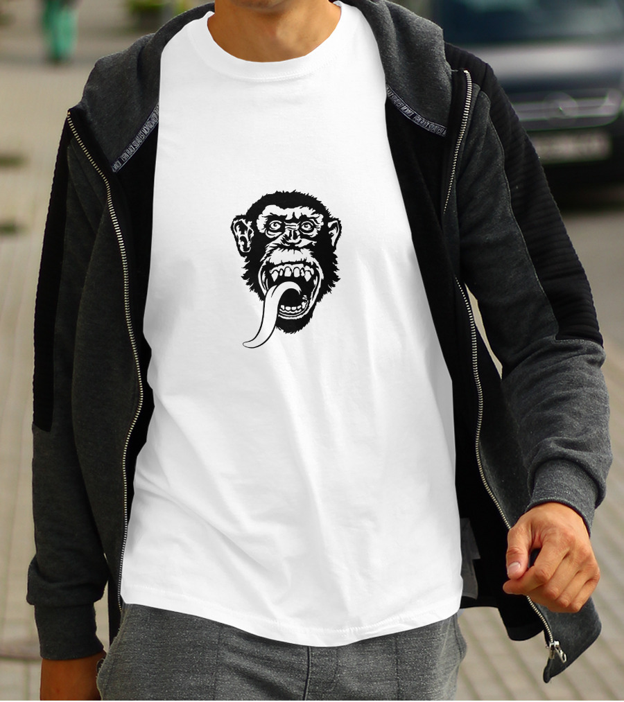 Gas Monkey Tongue-Out Black And White Monkey Head T-Shirt