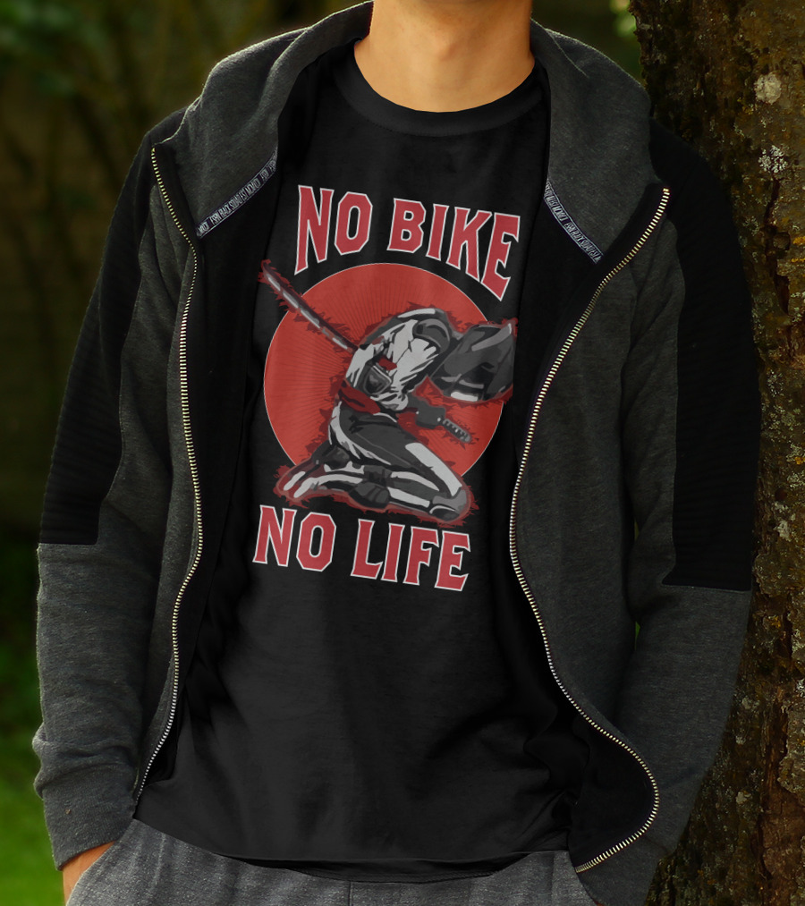No Bike No Life Skull Bike USA Samurai Kneeling Motorcycle Rider T-Shirt