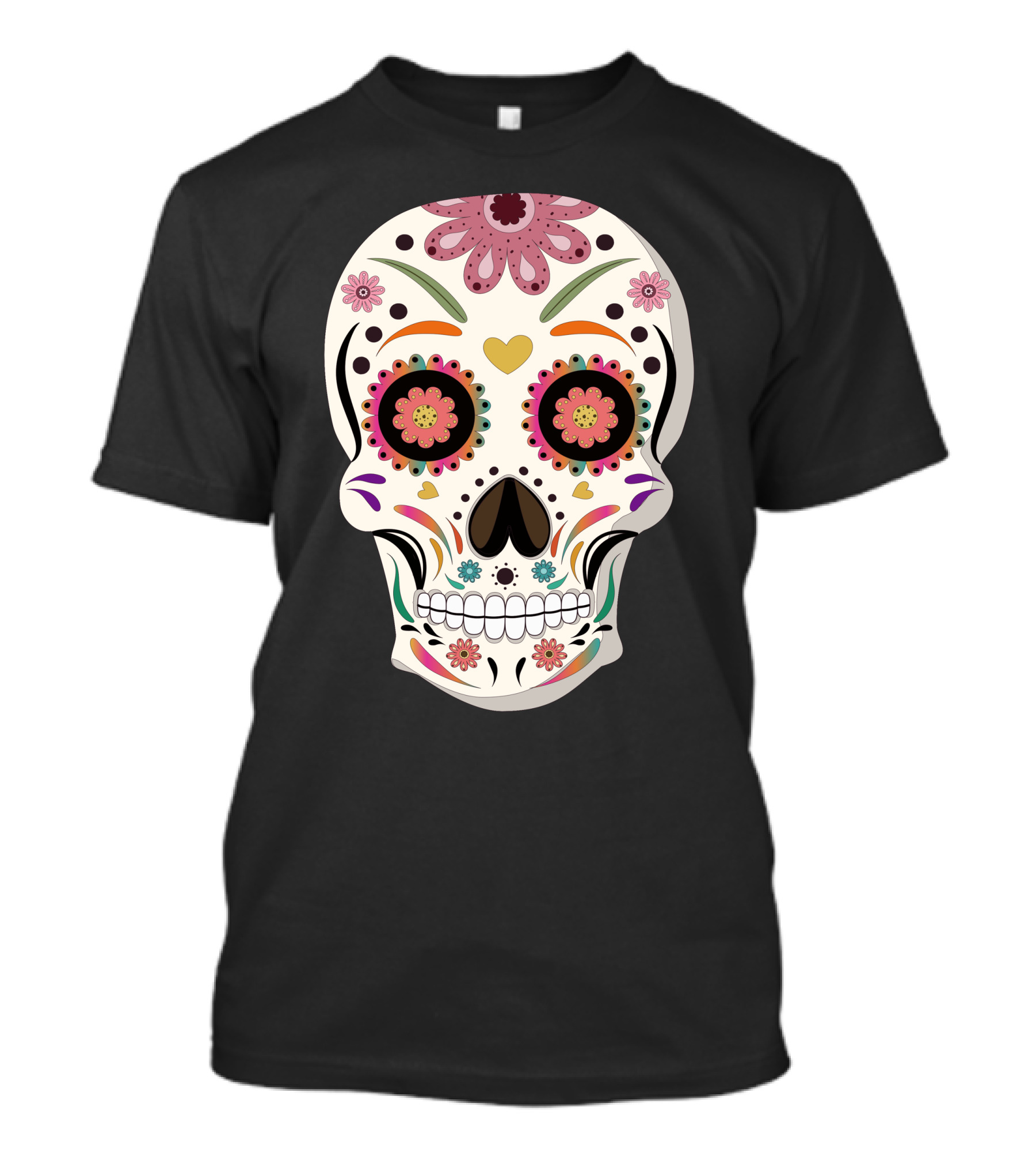 Day Of The Dead Bride Sugar Skull With Floral And Heart Motifs T-Shirt