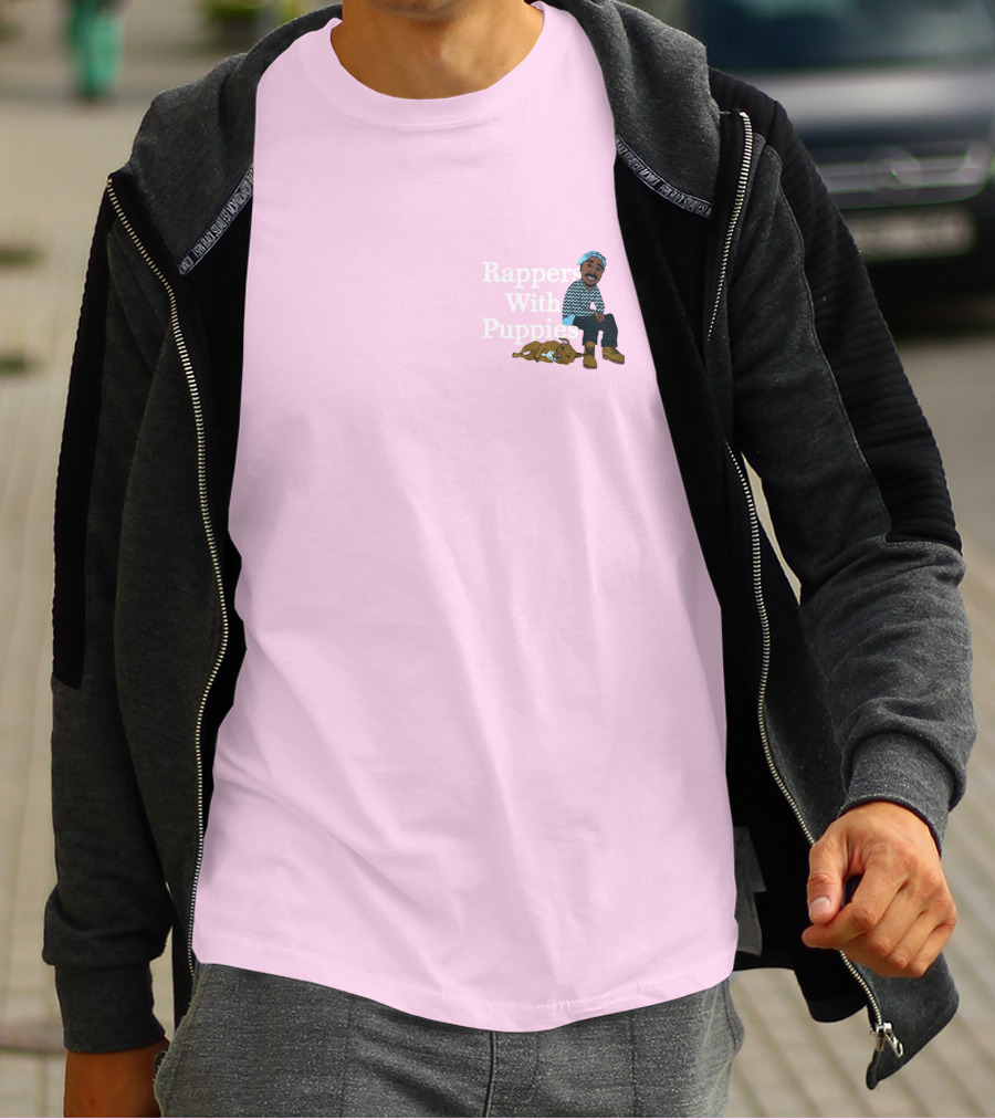 Rappers With Puppies Zumiez Pink Background Beanie And Boots T-Shirt