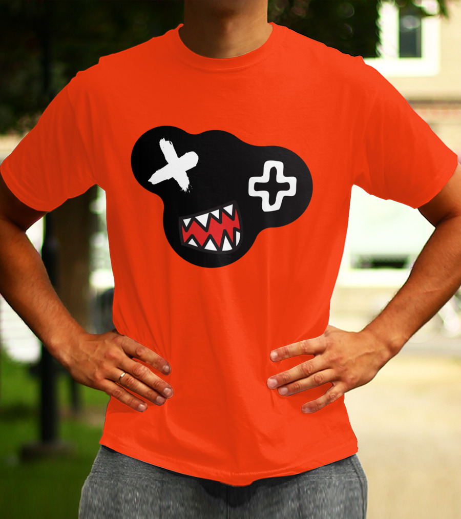 Monstrosity X Plus Mark Teeth Icon On Black Blob Shape T-Shirt