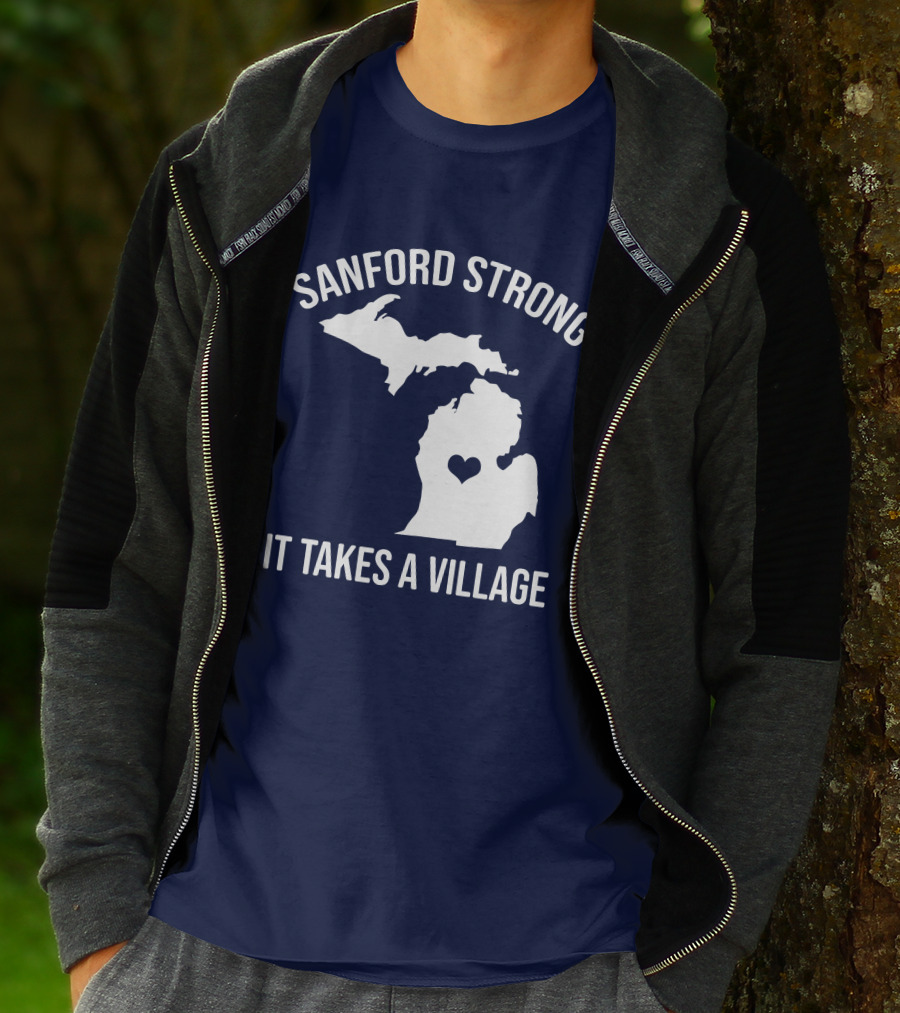 Sanford Strong It Takes A Village Michigan Map Heart T-Shirt