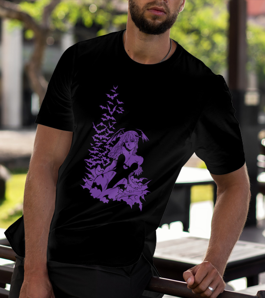 Udon Pins Darkstalkers Morrigan With Purple Bats Swarm T-Shirt