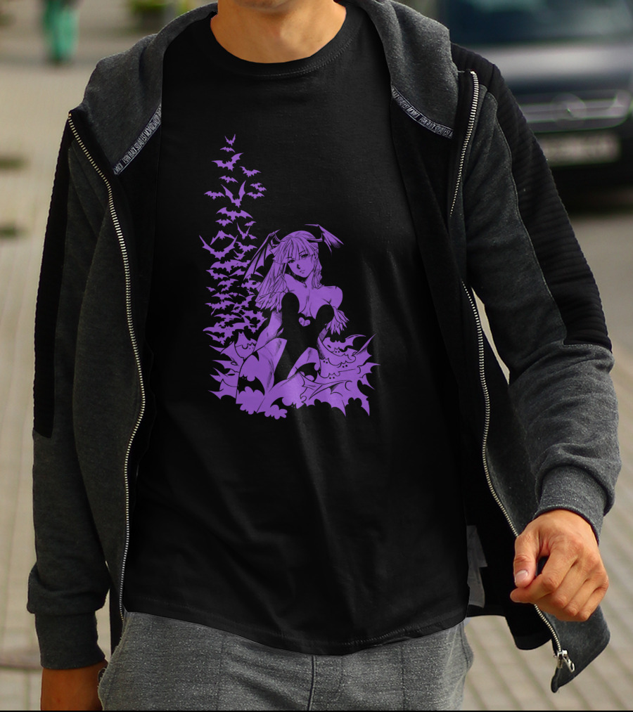 Udon Pins Darkstalkers Morrigan With Purple Bats Swarm T-Shirt