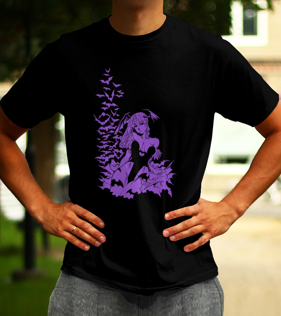 Udon Pins Darkstalkers Morrigan With Purple Bats Swarm T-Shirt