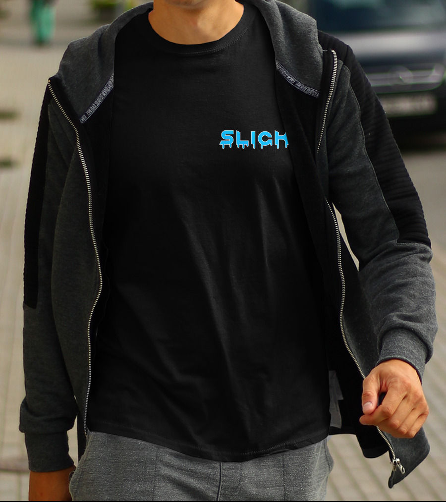 Heel SlickStevie Blue Drip Text T-Shirt