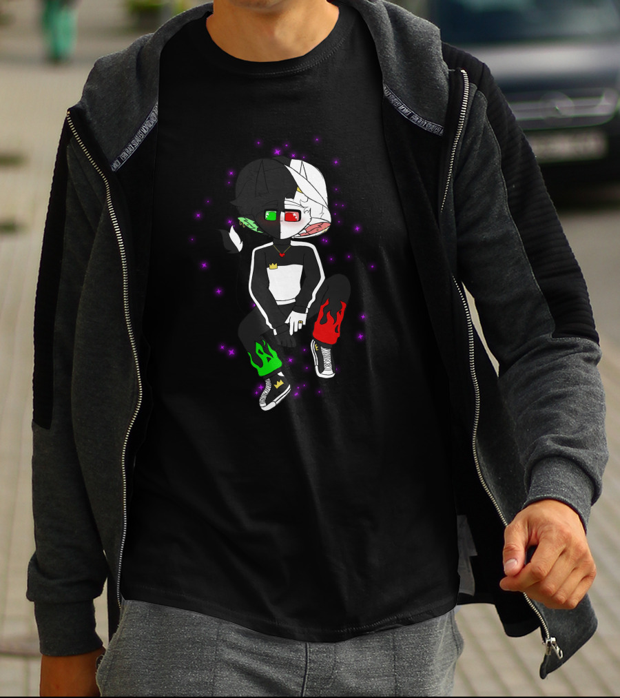 Ranboosaysstuff Ranboo Merch Crown Flames 3D Glasses Black And White Character T-Shirt