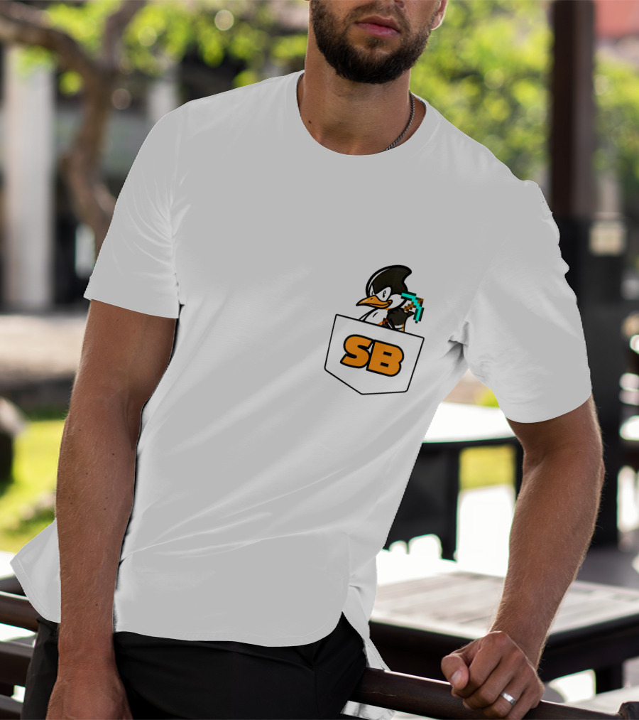 SB737 Penguin With Pickaxe Fake Pocket T-Shirt
