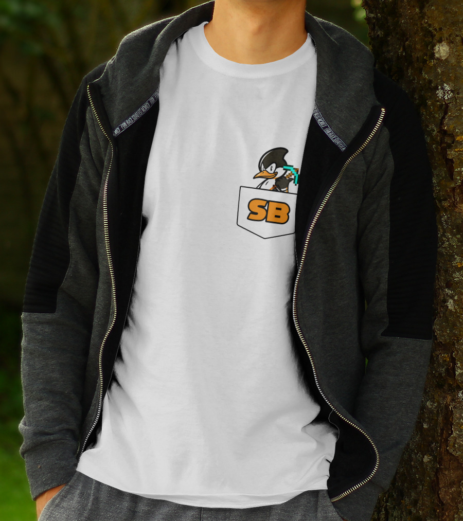 SB737 Penguin With Pickaxe Fake Pocket T-Shirt