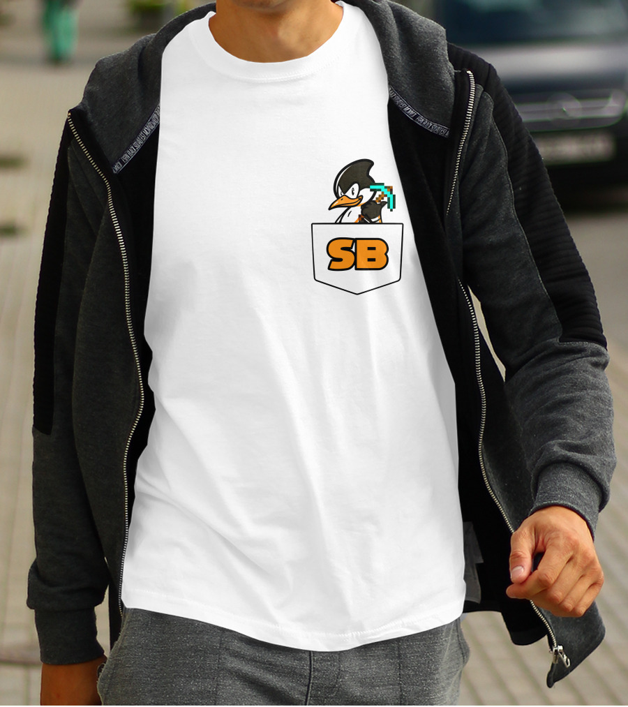 SB737 Penguin With Pickaxe Fake Pocket T-Shirt