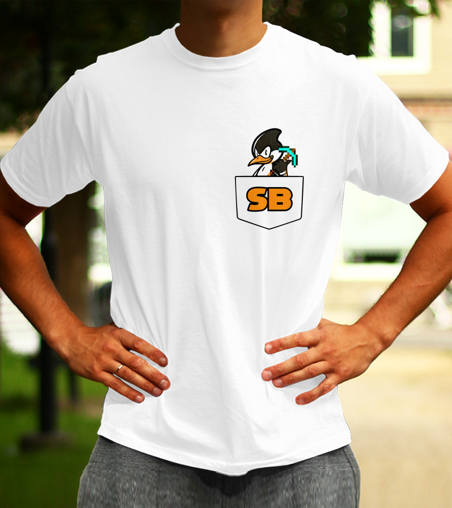 SB737 Penguin With Pickaxe Fake Pocket T-Shirt
