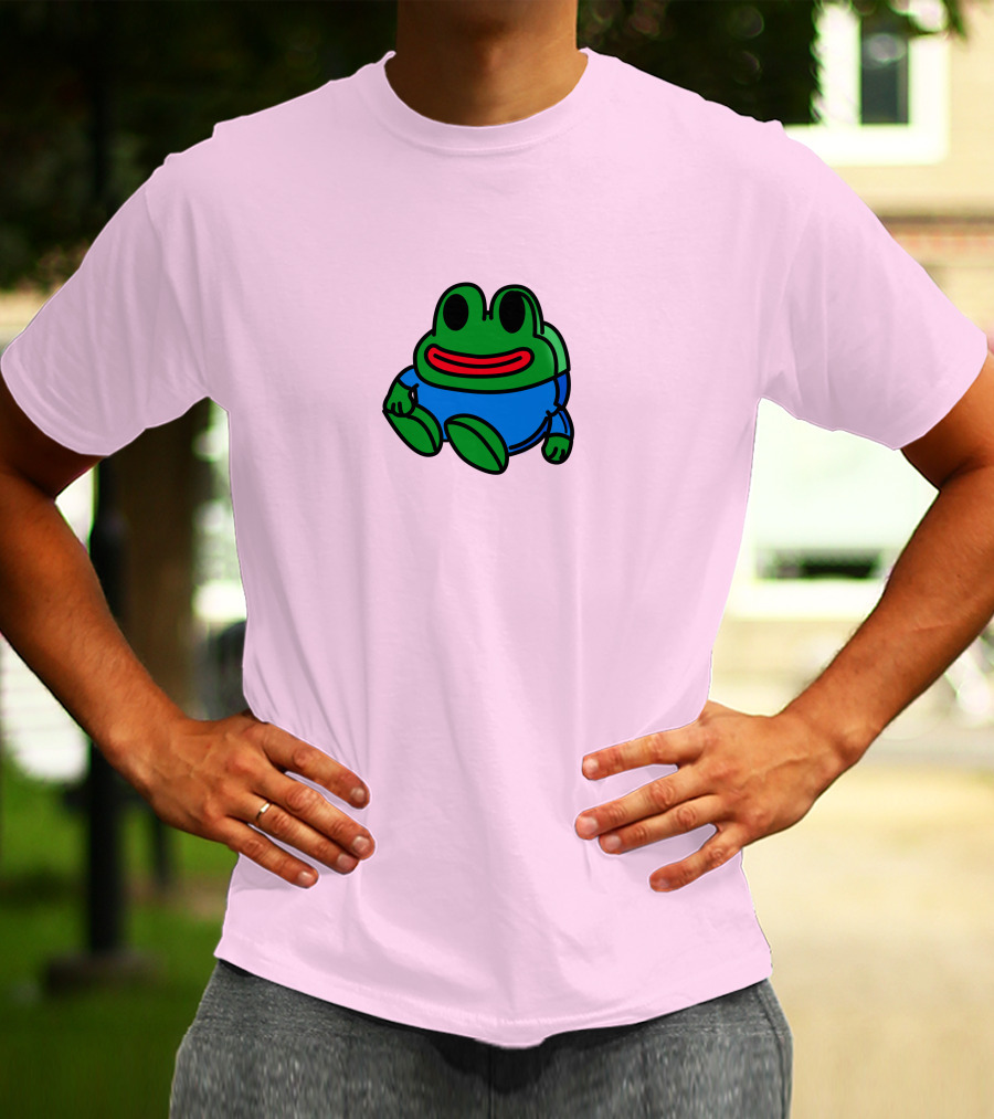 Mizkif Sat REALMizkif Pepe Frog Sitting Cartoon Pink Background T-Shirt