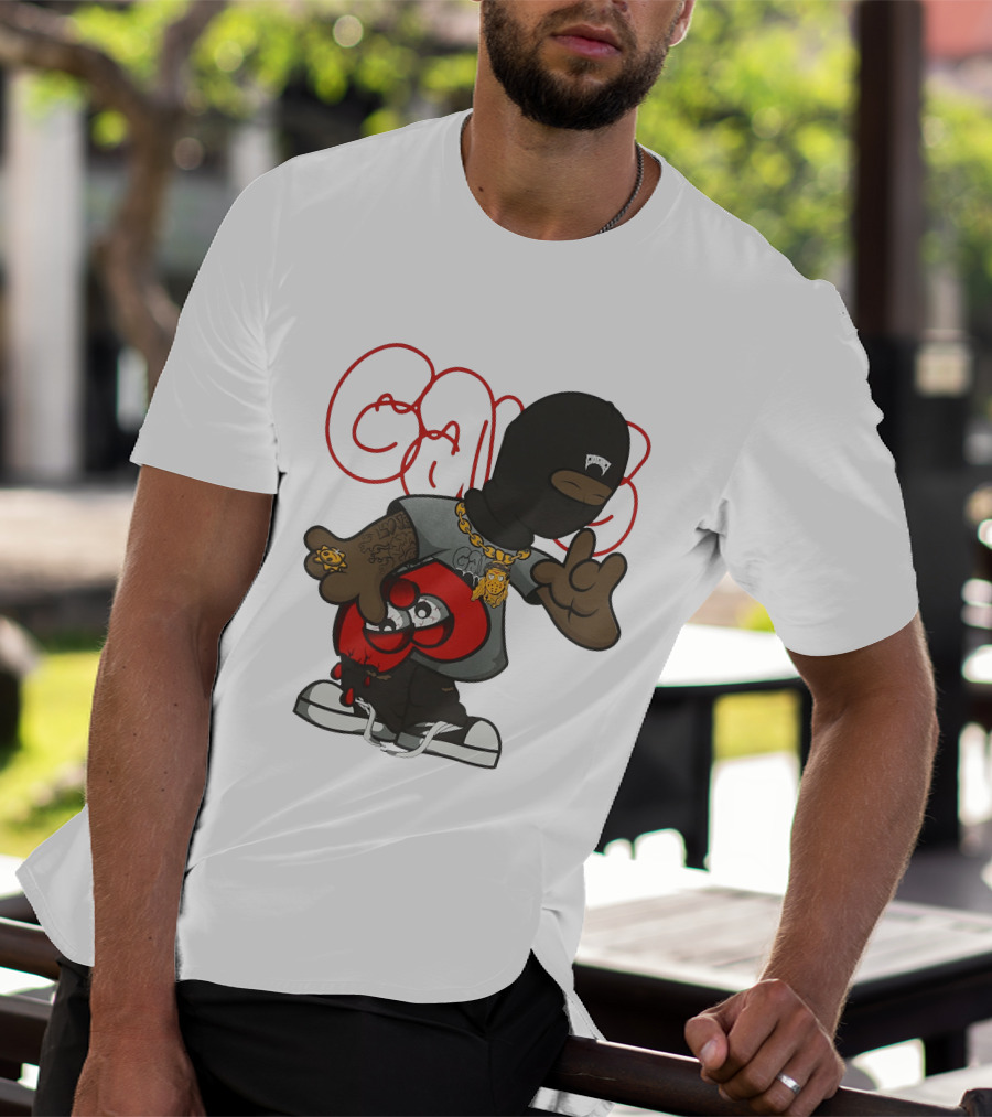 Ski Mask Heart GloGangWorldWide Cartoon Character With Chain And Tattoo T-Shirt