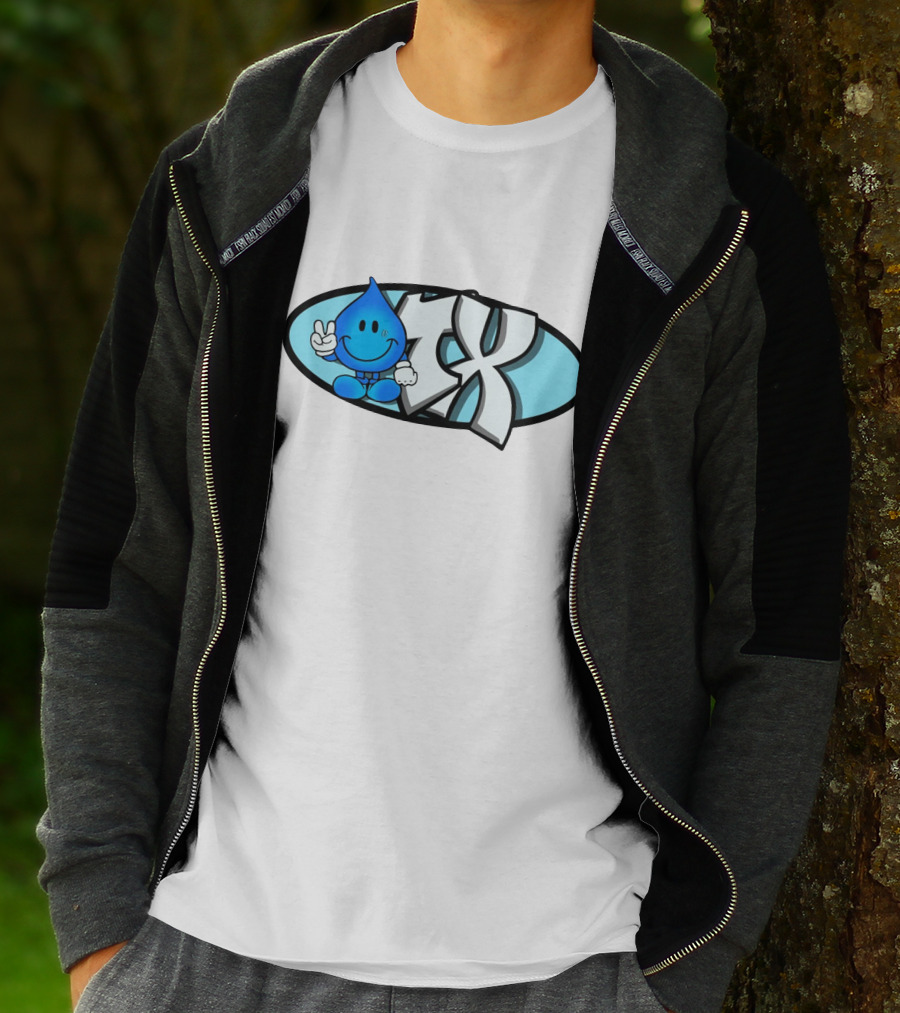 Geezy Industreetz Geezy World HX Logo With Blue Drop Cartoon Character T-Shirt