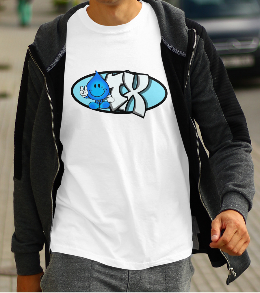 Geezy Industreetz Geezy World HX Logo With Blue Drop Cartoon Character T-Shirt
