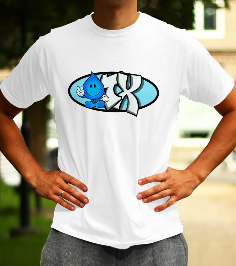 Geezy Industreetz Geezy World HX Logo With Blue Drop Cartoon Character T-Shirt