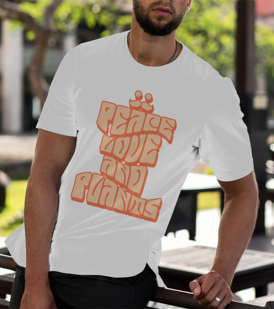 Mumbo Jumbo Merch Peace Love And Plants Groovy Typography T-Shirt