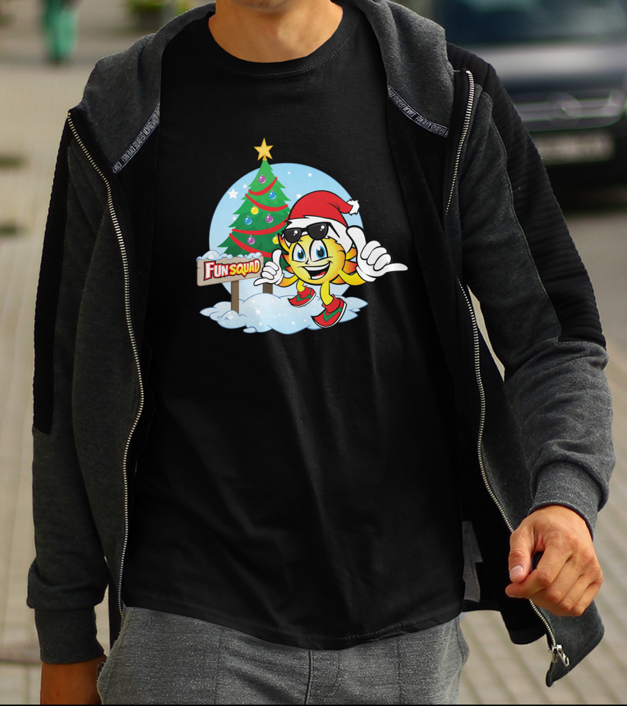 Fun Squad Christmas Sunny Boy Santa Hat And Tree T-Shirt